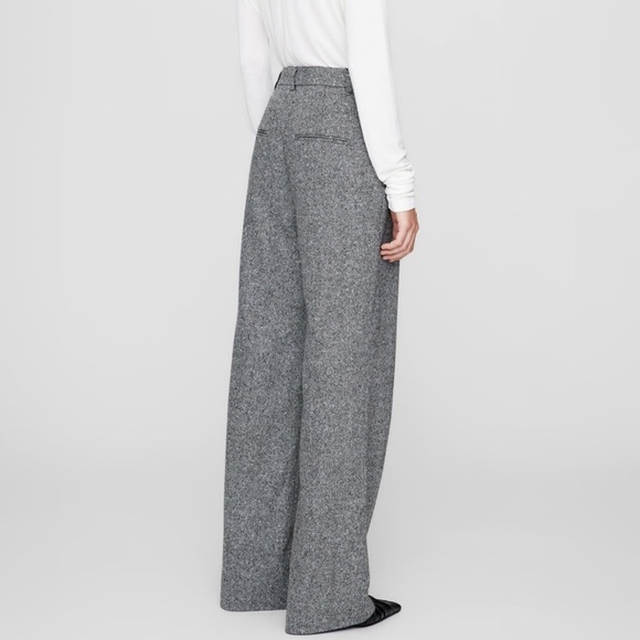 Anine Bing Pants Carrie Wool Wideleg Trousers Black White‎ Sz Xs 2 - Picture 2 of 11